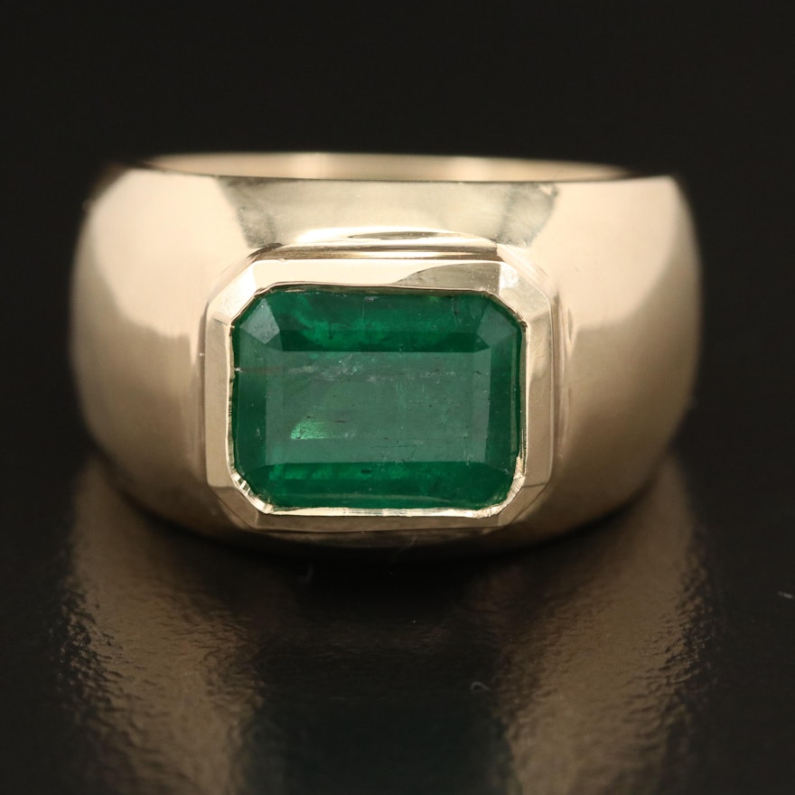 14K Bezel Set 2.63 CT Emerald Solitaire Ring