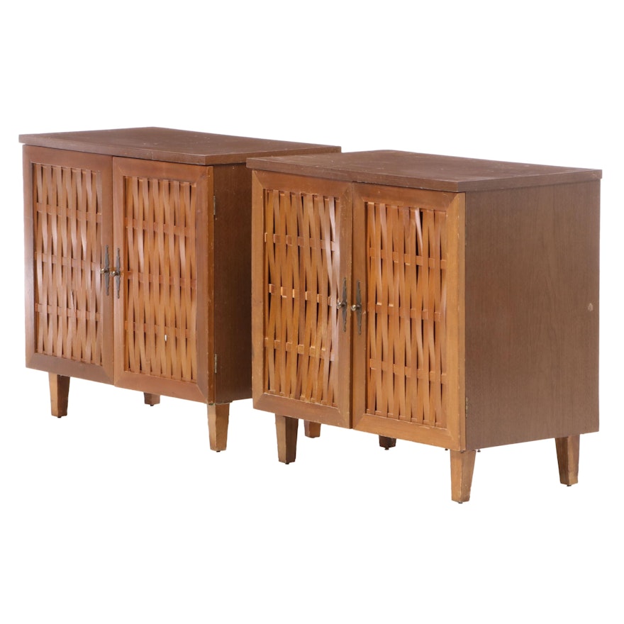 Pair of Modernist Laminate and Walnut-Stained Side Cabinets, Mid to Late 20 C.