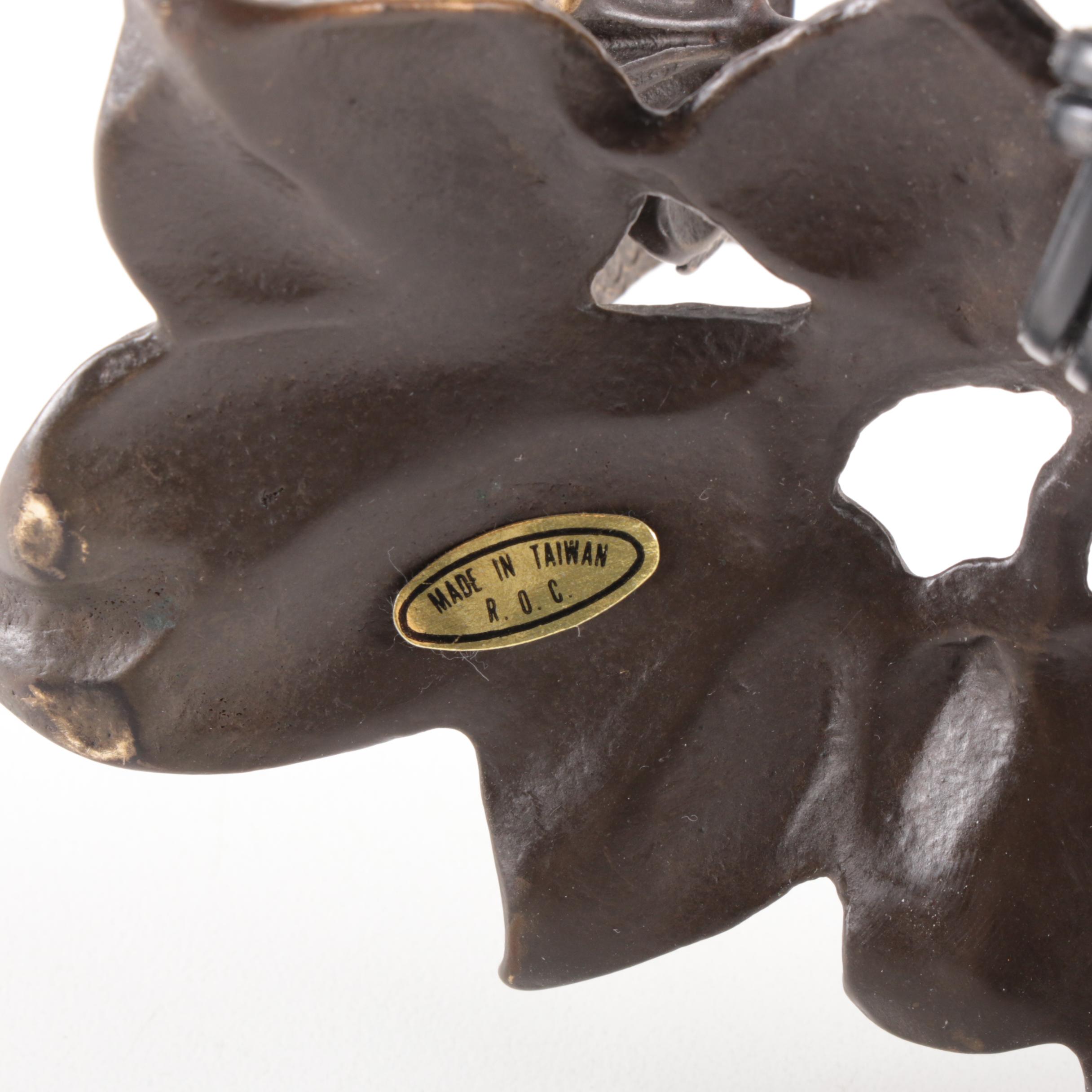 Art Nouveau Hummingbird Accent Lamp with Amber Glass Shade