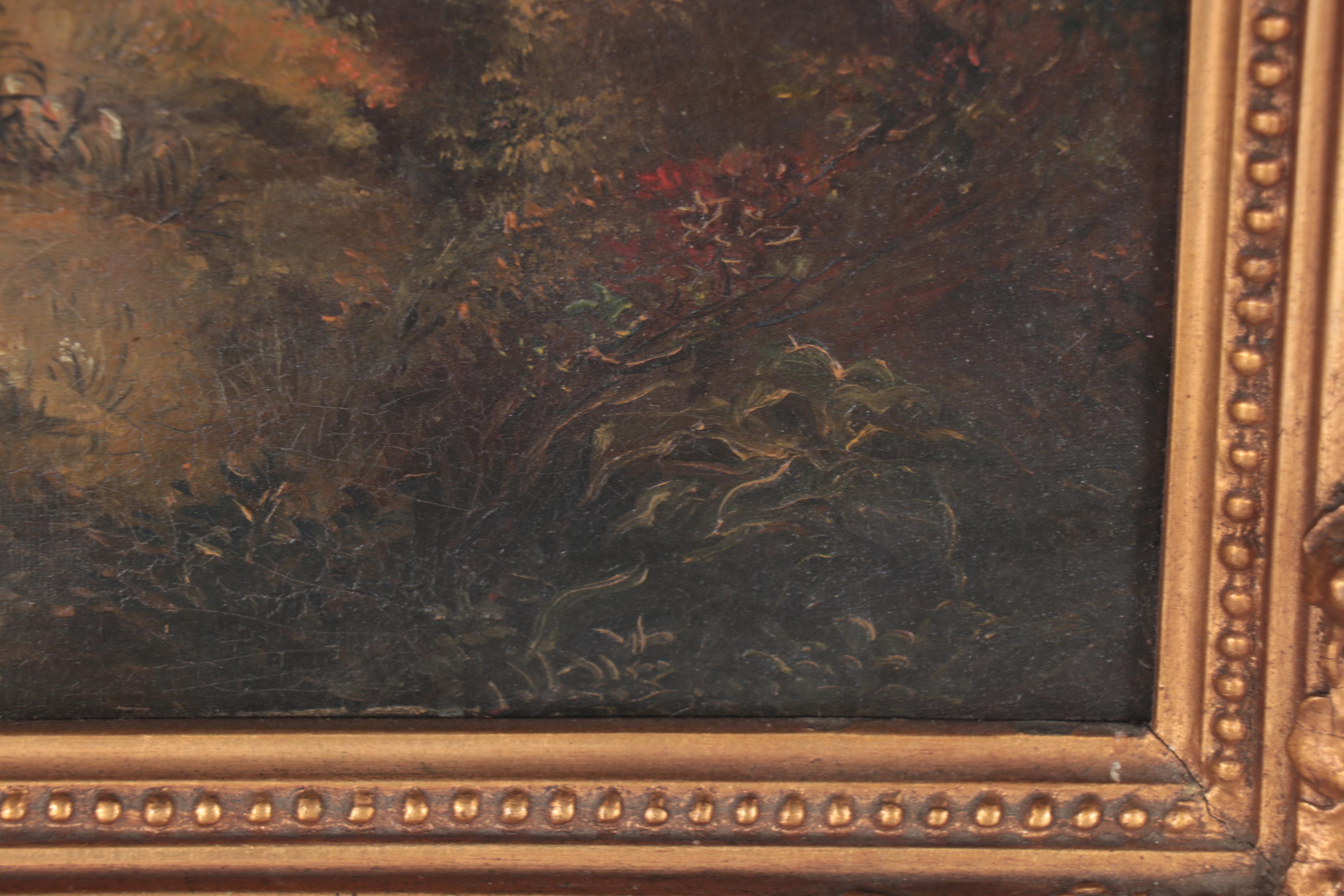 Landscape Oil Painting of Man Lying Next to a Waterfall, Mid-20th Century