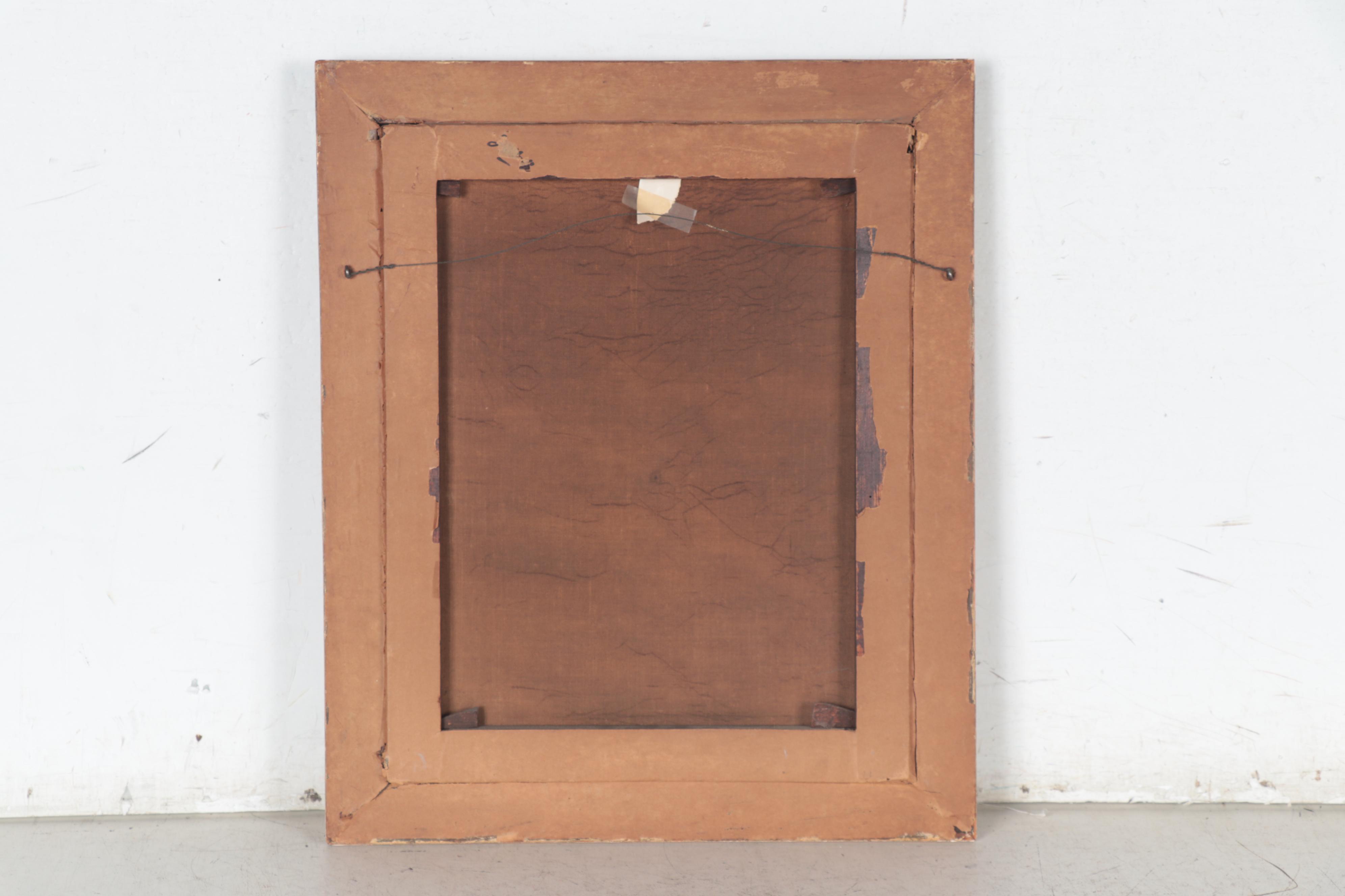 Landscape Oil Painting of Man Lying Next to a Waterfall, Mid-20th Century