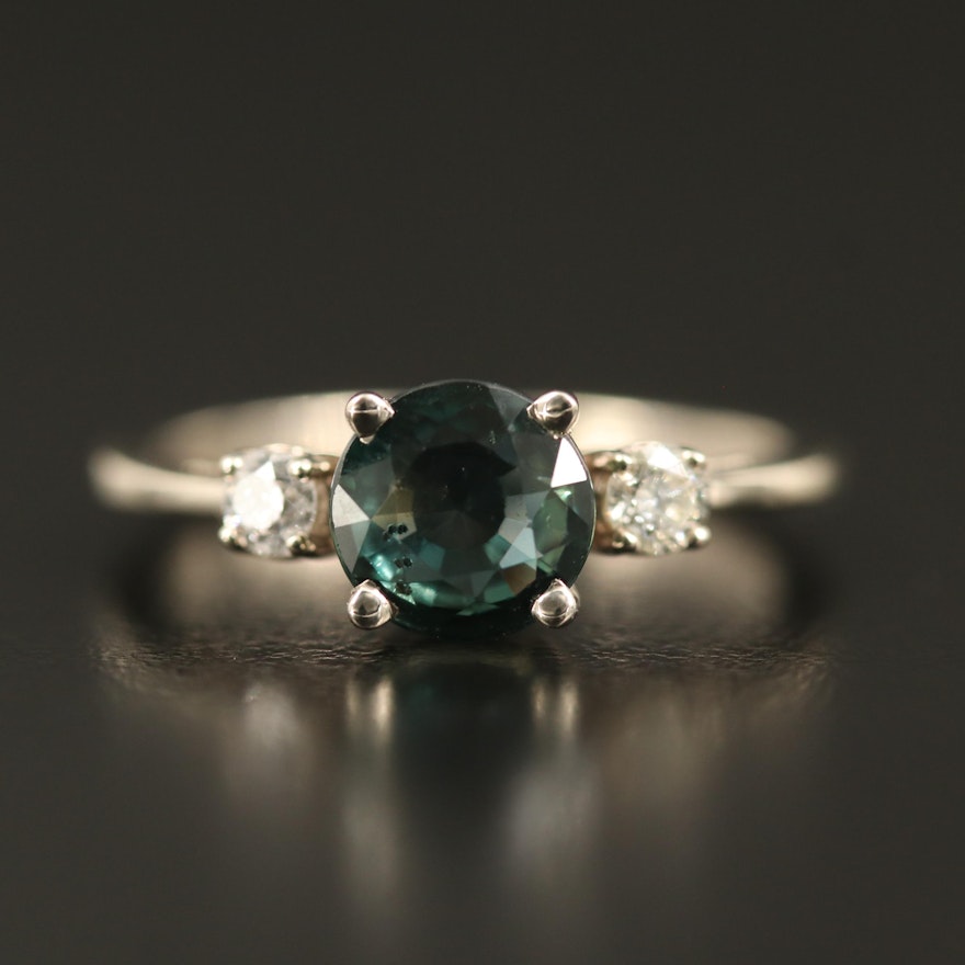 14K 1.68 CT Sapphire and Diamond Three Stone Ring