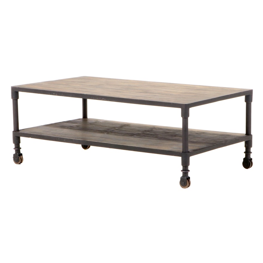 E. & E. Co. Ltd Industrial Style Patinated Metal and Wood Two-Tier Coffee Table