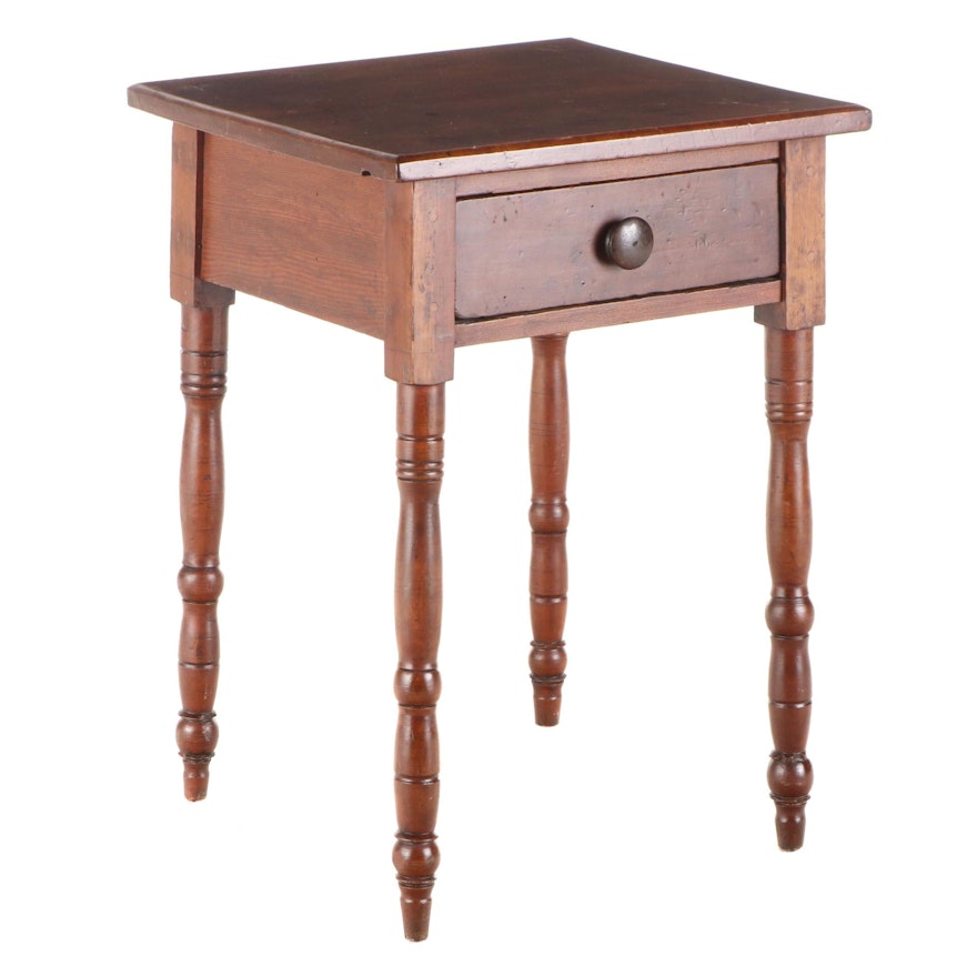 American Primitive Cherrywood and Oak Side Table, 19th Century