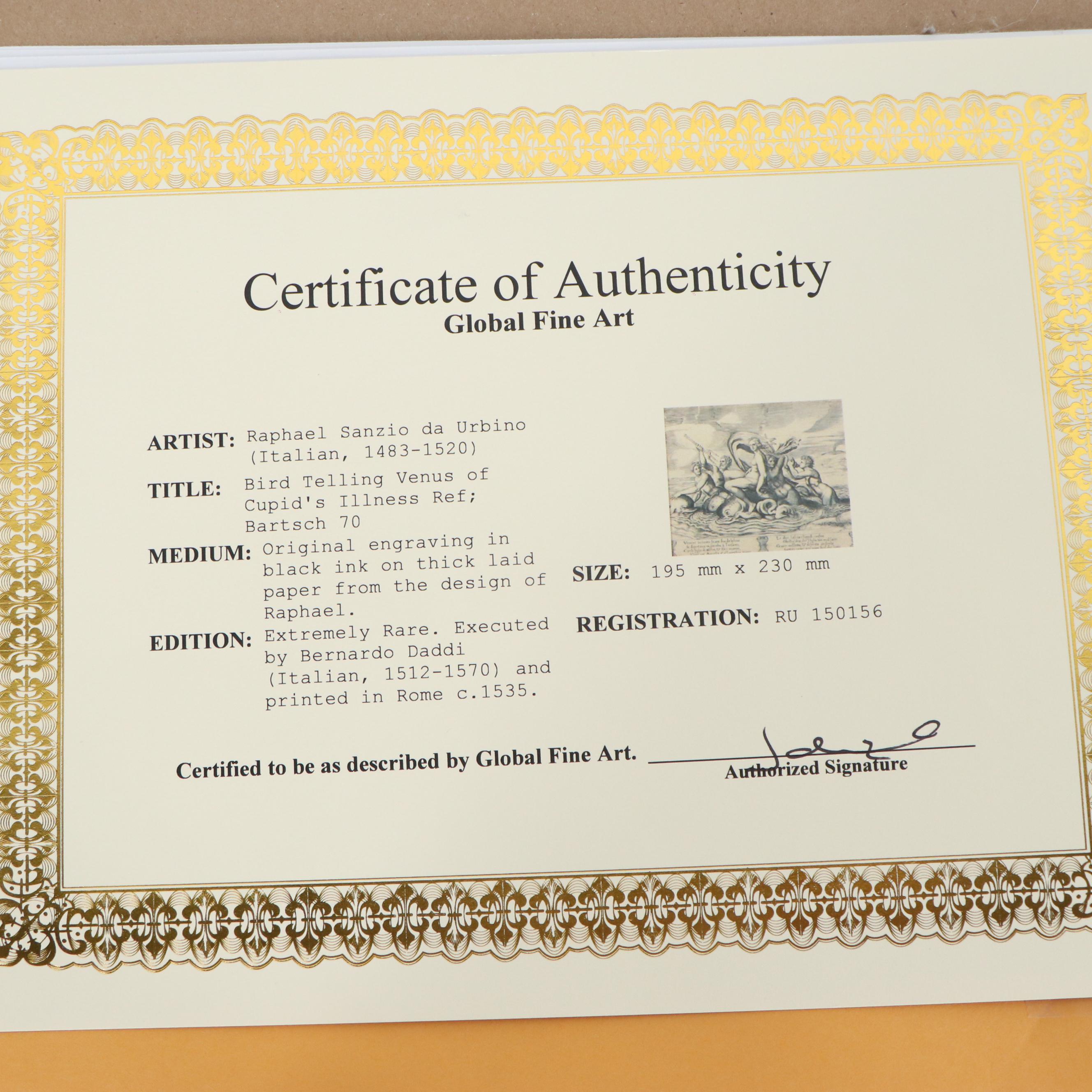 Engraving after Raphael "A White Bird Telling Venus of Cupid's Illness"