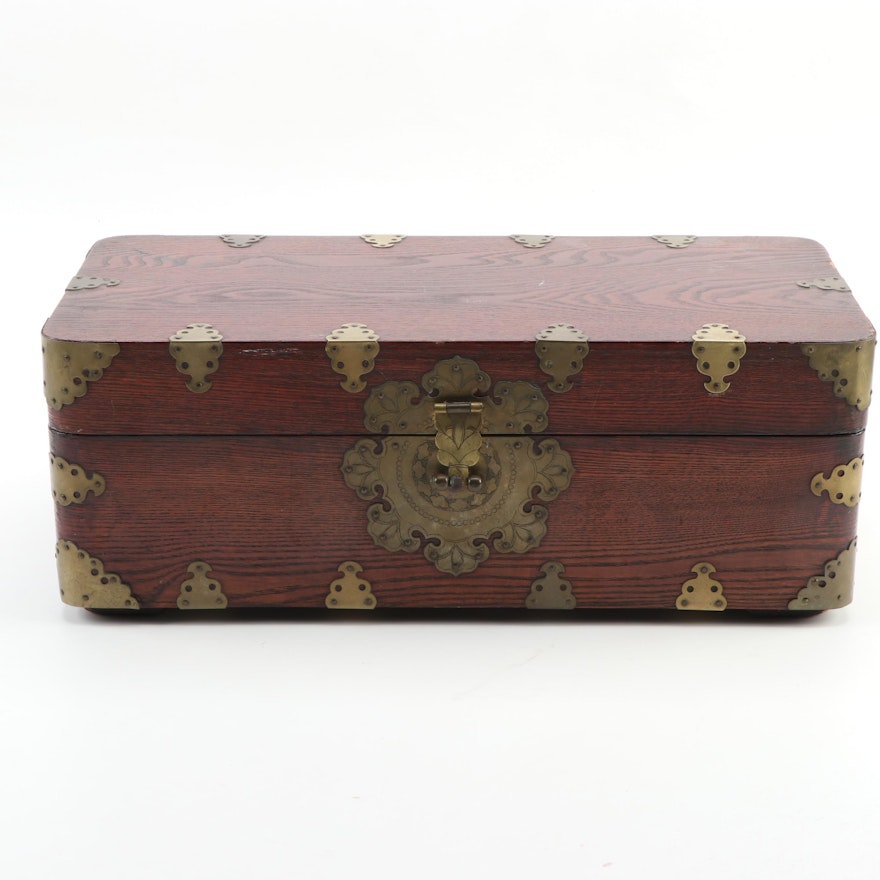 Chinese Wooden Box with Brass Fittings