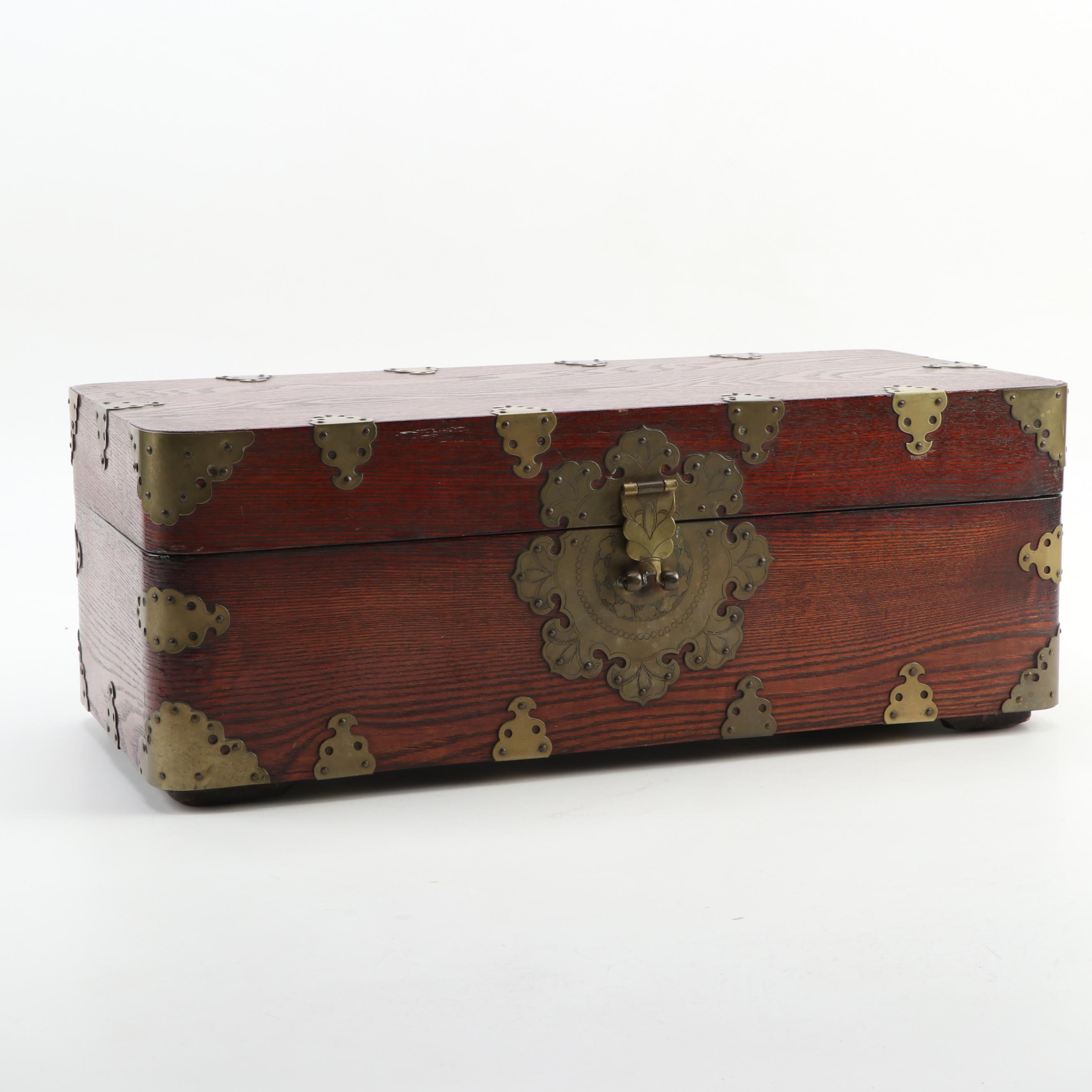 Chinese Wooden Box with Brass Fittings