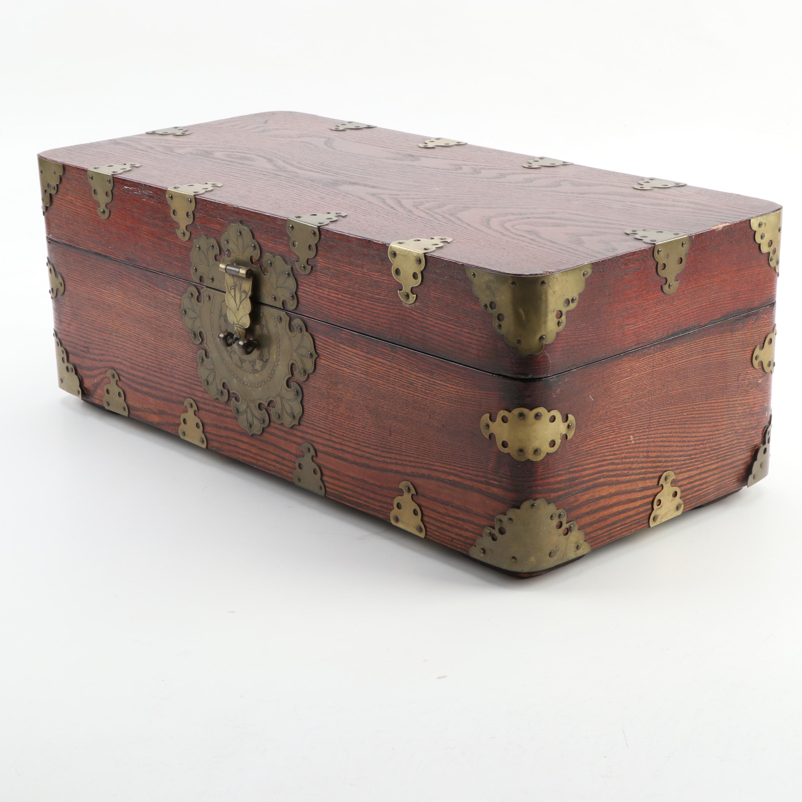 Chinese Wooden Box with Brass Fittings