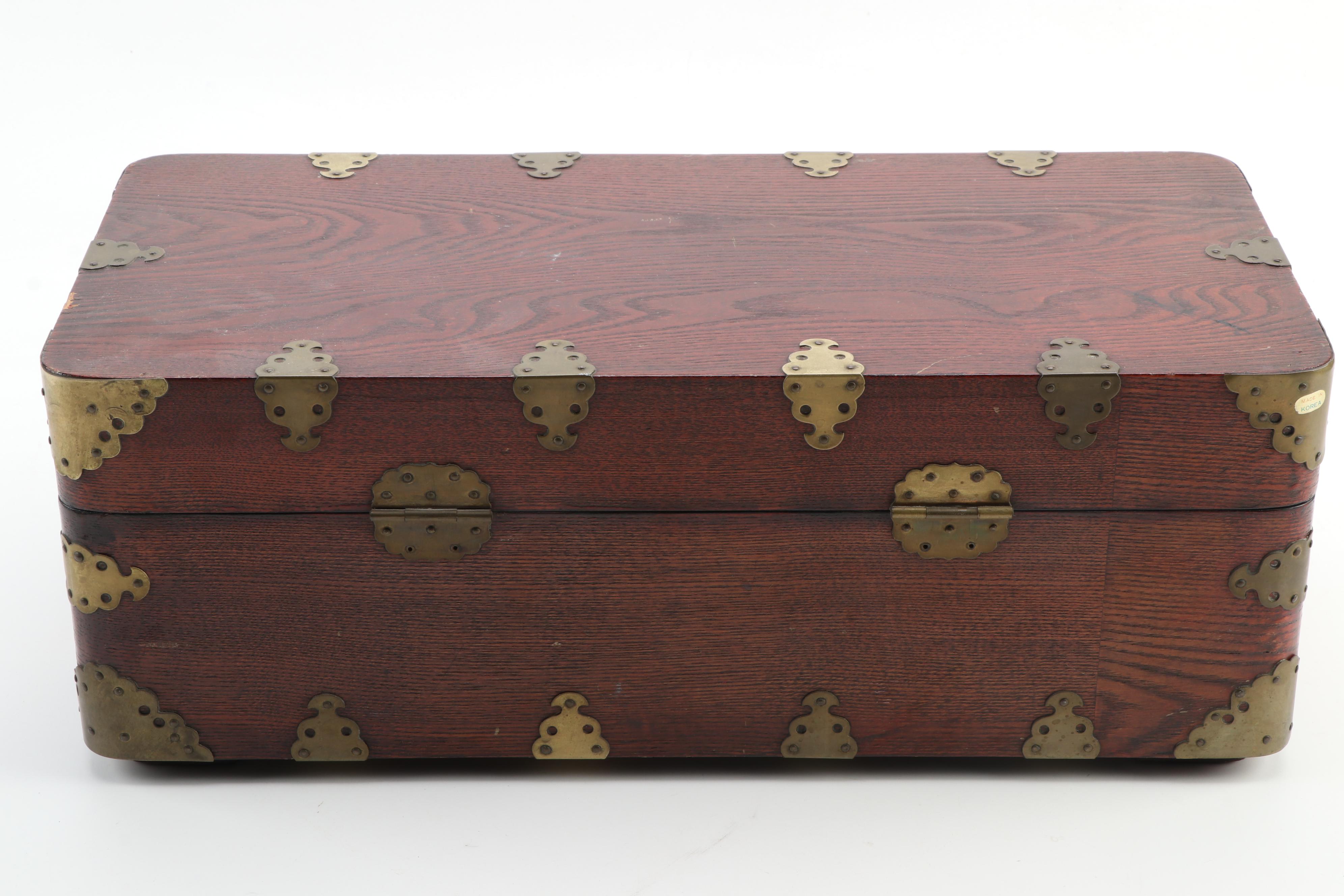 Chinese Wooden Box with Brass Fittings