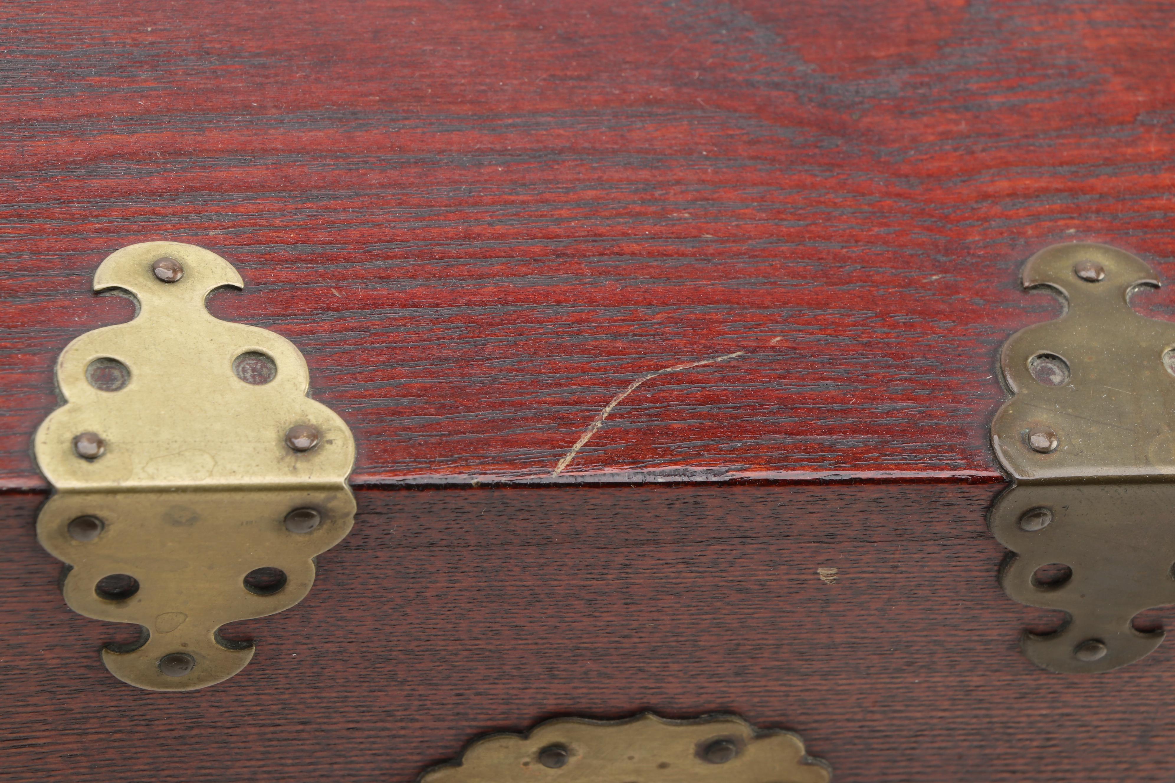 Chinese Wooden Box with Brass Fittings