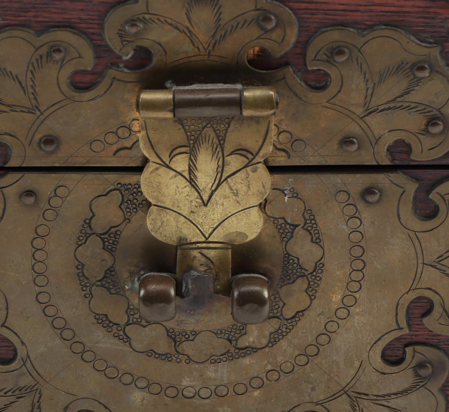Chinese Wooden Box with Brass Fittings