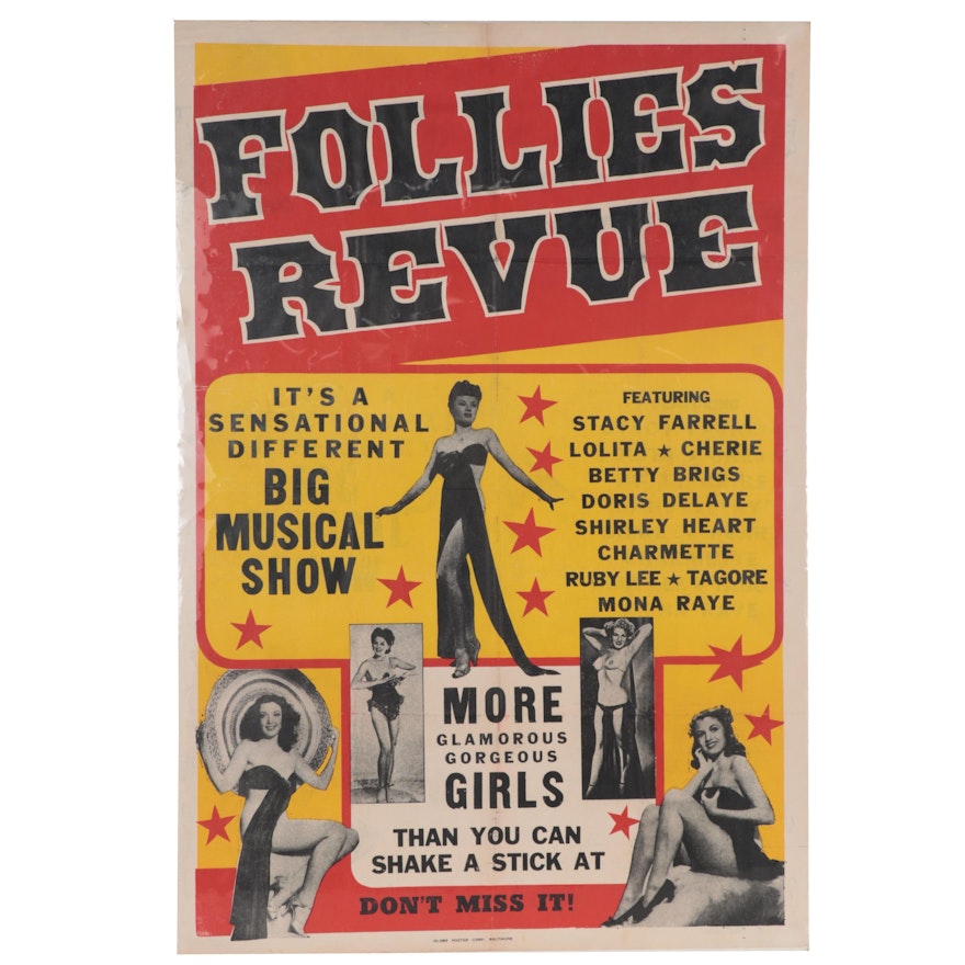 "Follies Revue" Advertising Lithograph Theatre Poster