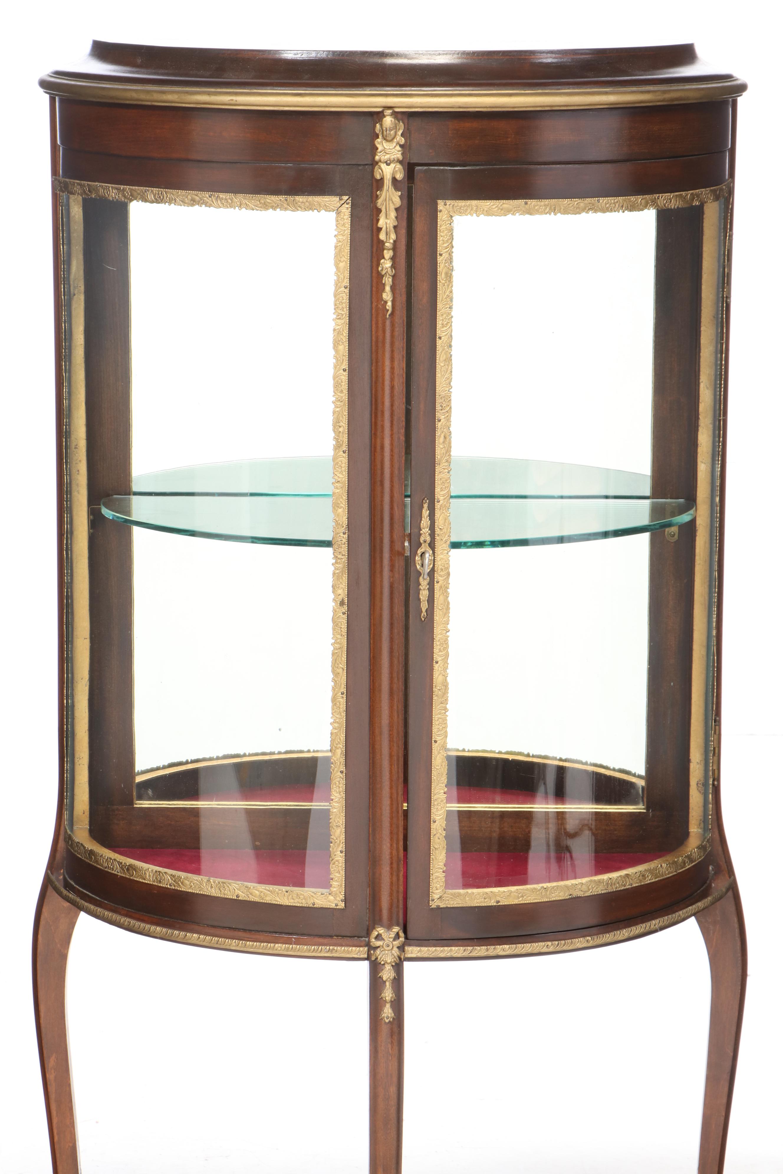 Louis XV Style Gilt Metal-Mounted Walnut Mirror-Back Vitrine