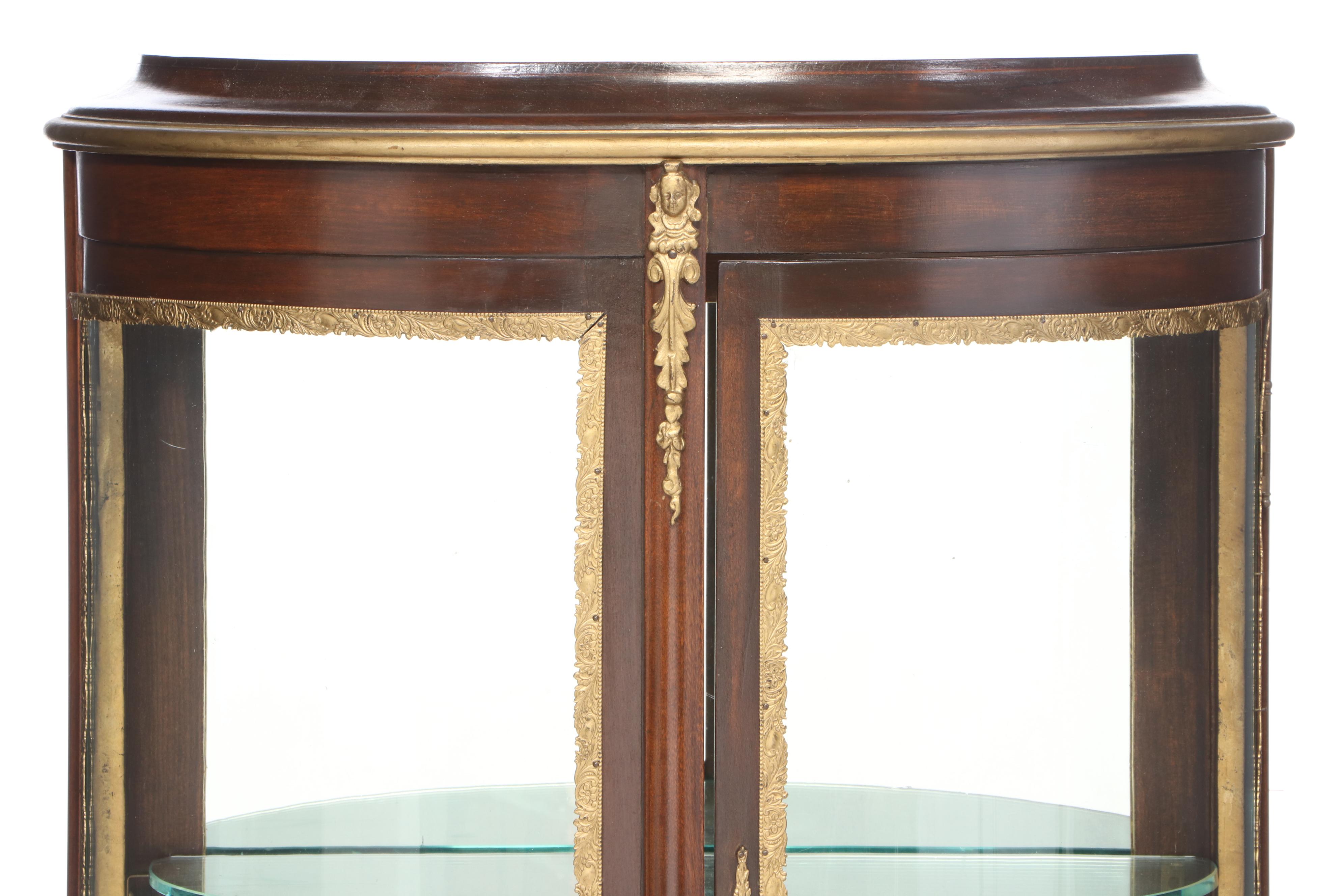 Louis XV Style Gilt Metal-Mounted Walnut Mirror-Back Vitrine