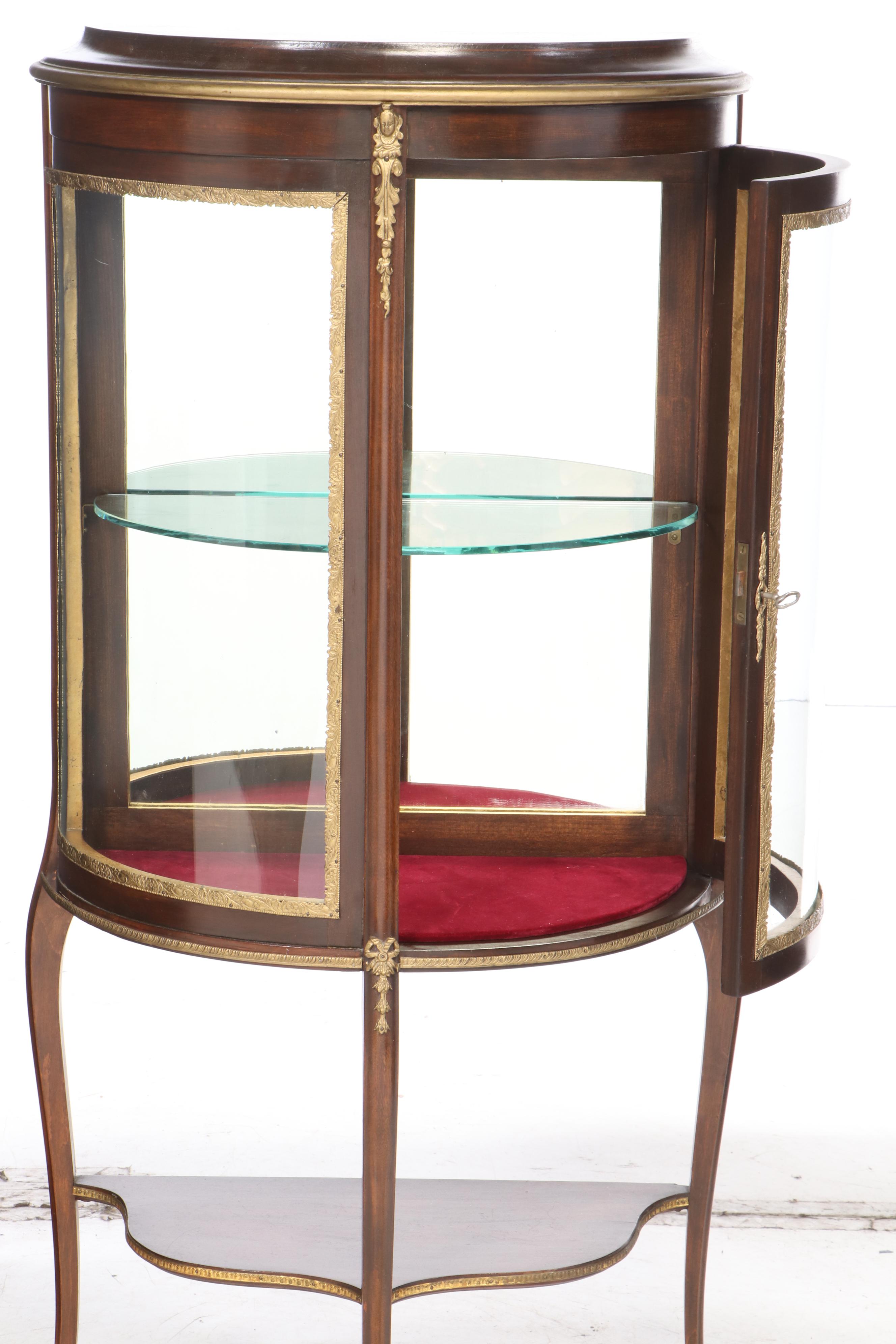 Louis XV Style Gilt Metal-Mounted Walnut Mirror-Back Vitrine