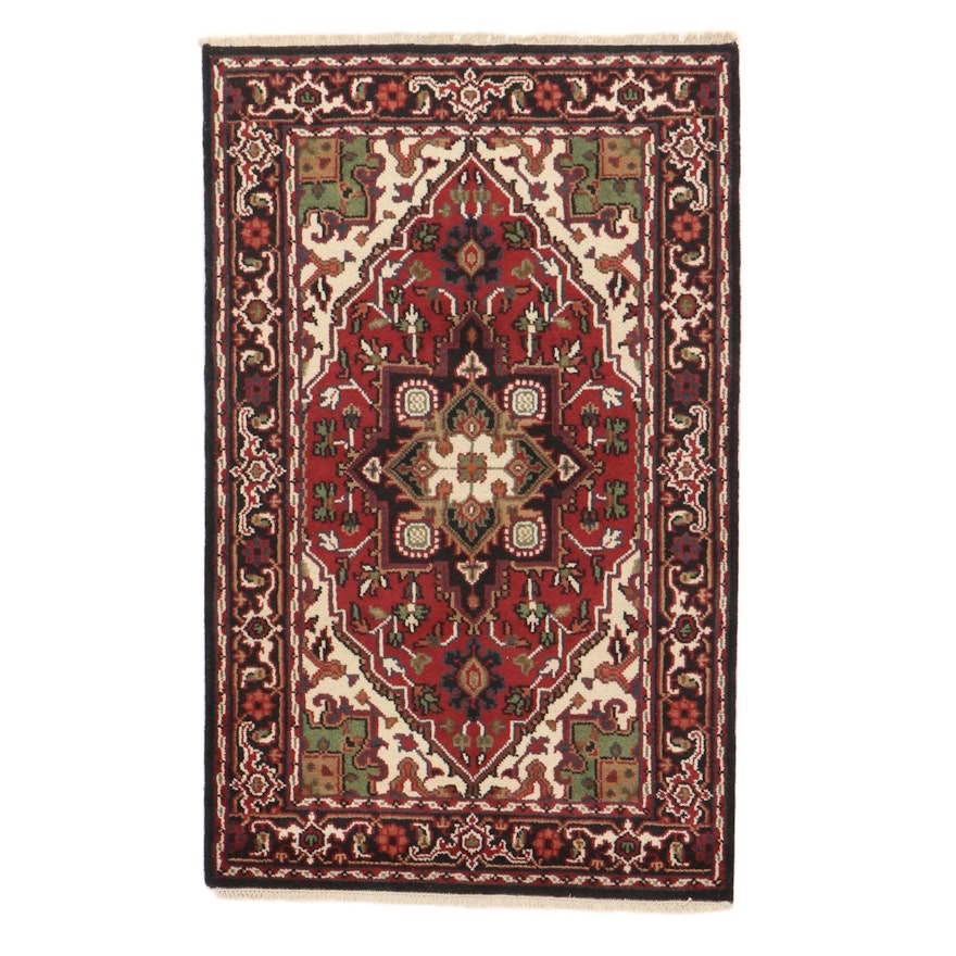 3'11 x 6'6 Hand-Knotted Indo-Persian Heriz Serapi Rug, 2010s