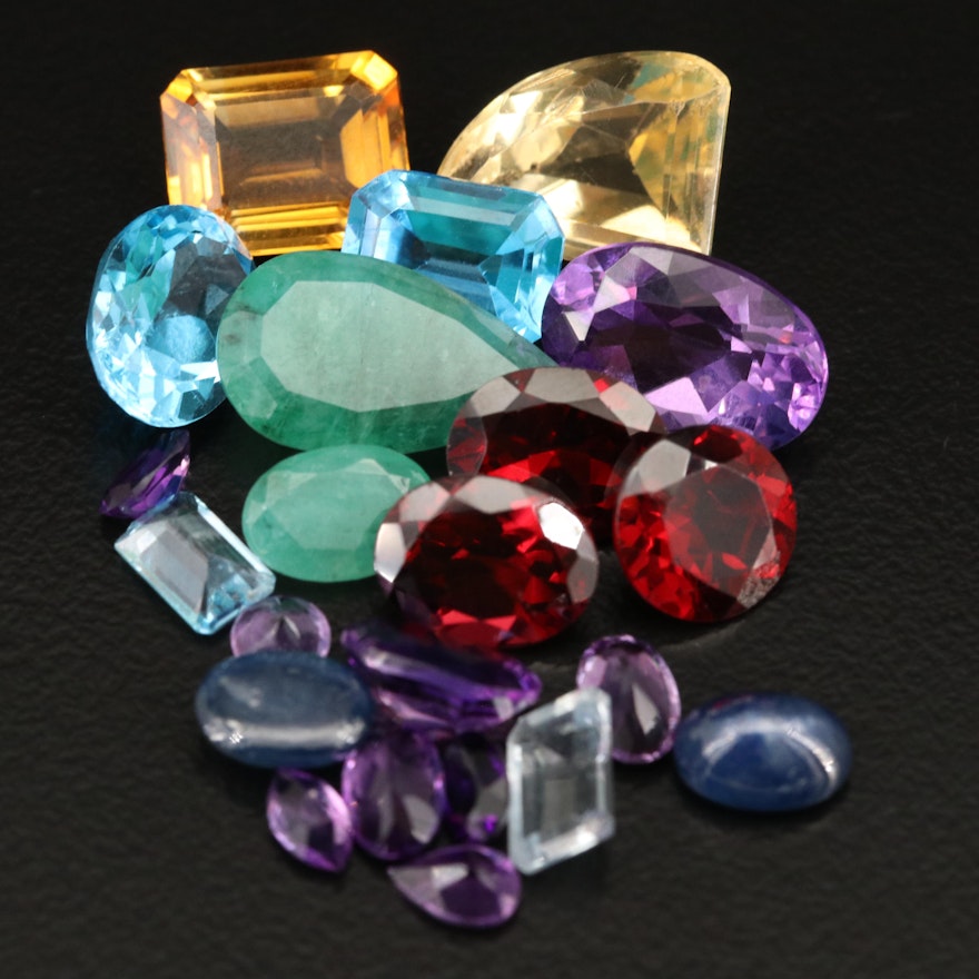 Loose 35.09 CTW Gemstones Including Amethyst, Emerald and Topaz