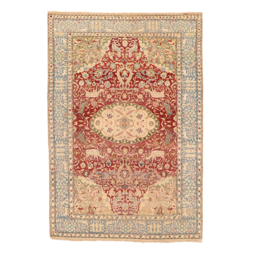4'7 x 6'9 Hand-Knotted Turkish Tabriz Pictorial Rug, 1910s