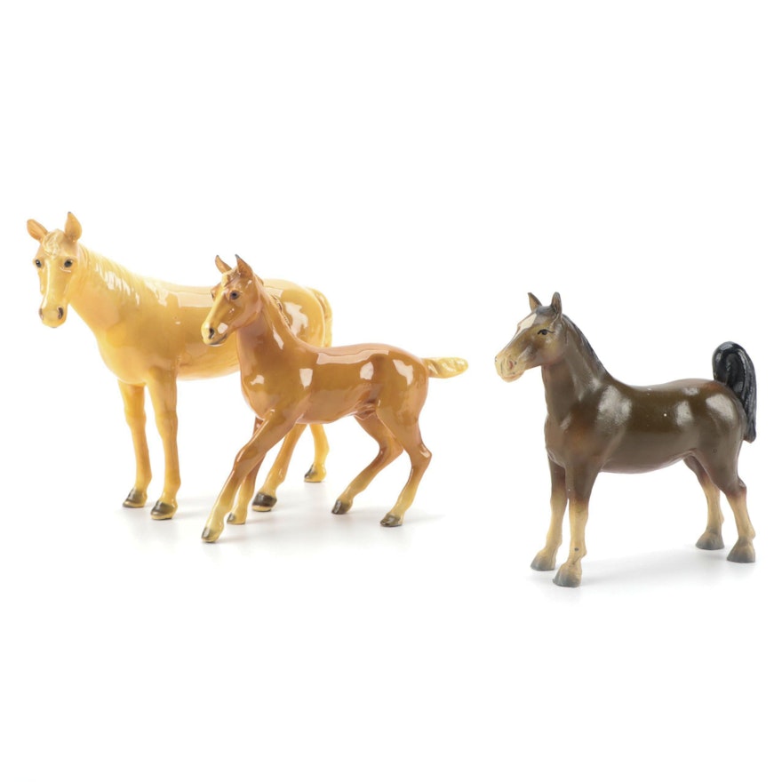 Mortens Studio Metal and Ceramic Horse Figurines with Other Horse Figurine