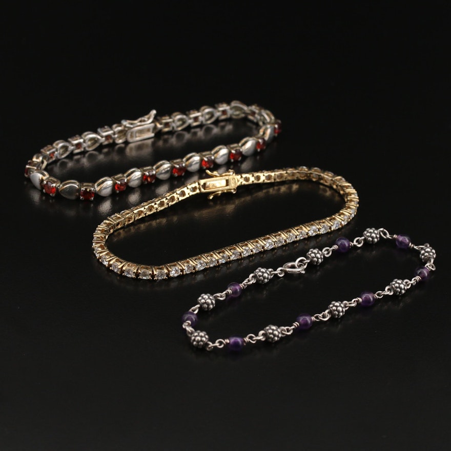 Sterling Gemstone Bracelets Including Heart Link Bracelet