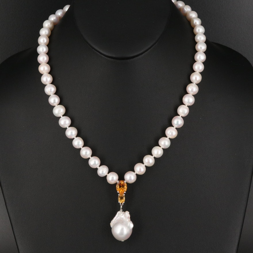 Sterling Pearl and Citrine Necklace