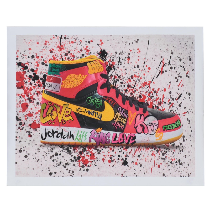 Pop Art Giclée of Air Jordan Shoe with Graffiti, 21st Century