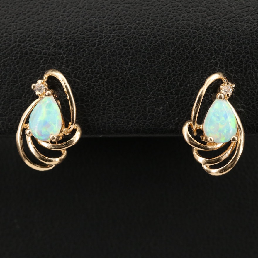 14K Opal and Diamond Earrings