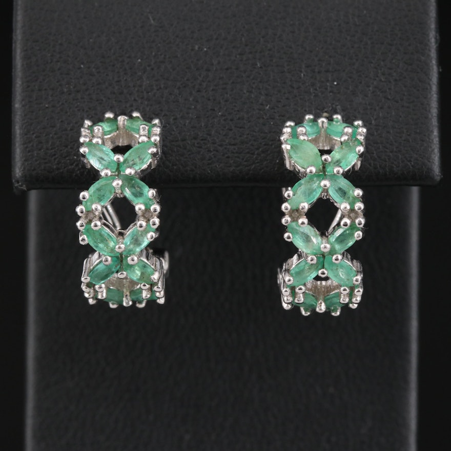 Sterling Emerald Half Hoop Earrings