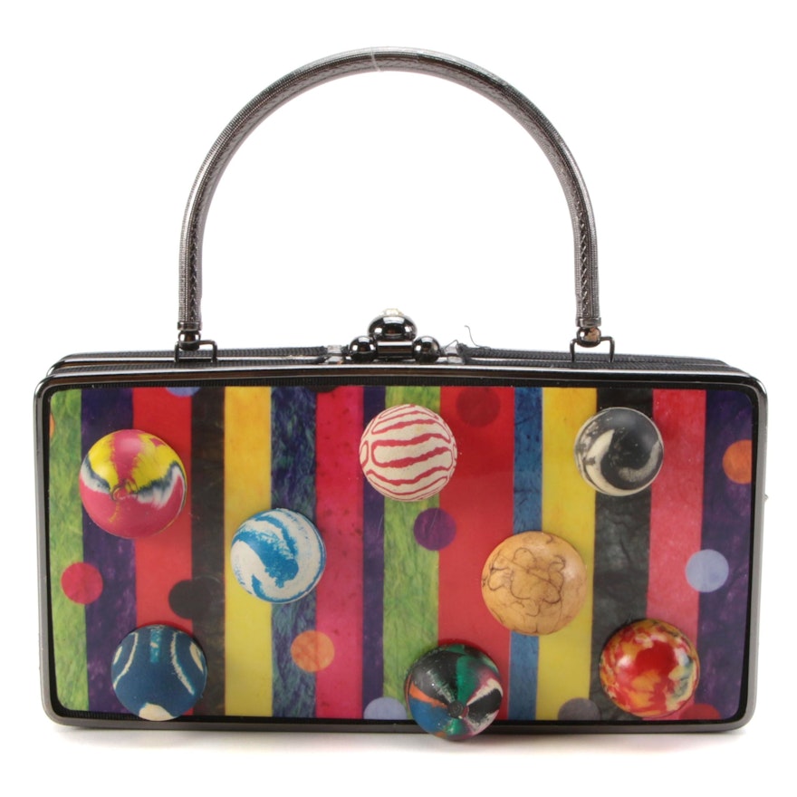 Embellished Multicolor Striped and Dotted Frame Purse, Customized by Pam McMahon