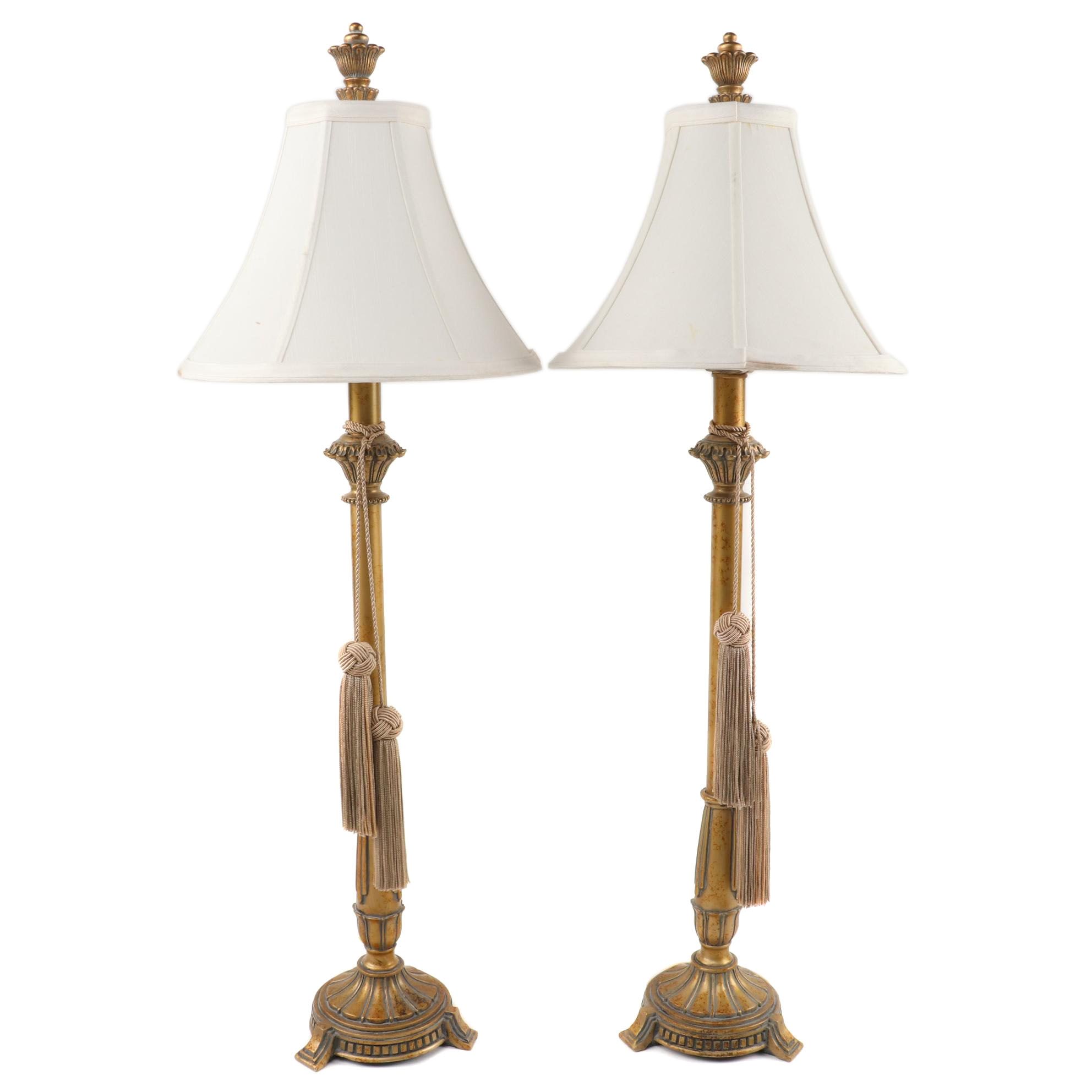 Berman Neoclassical Style Gilt Composite Table Lamps