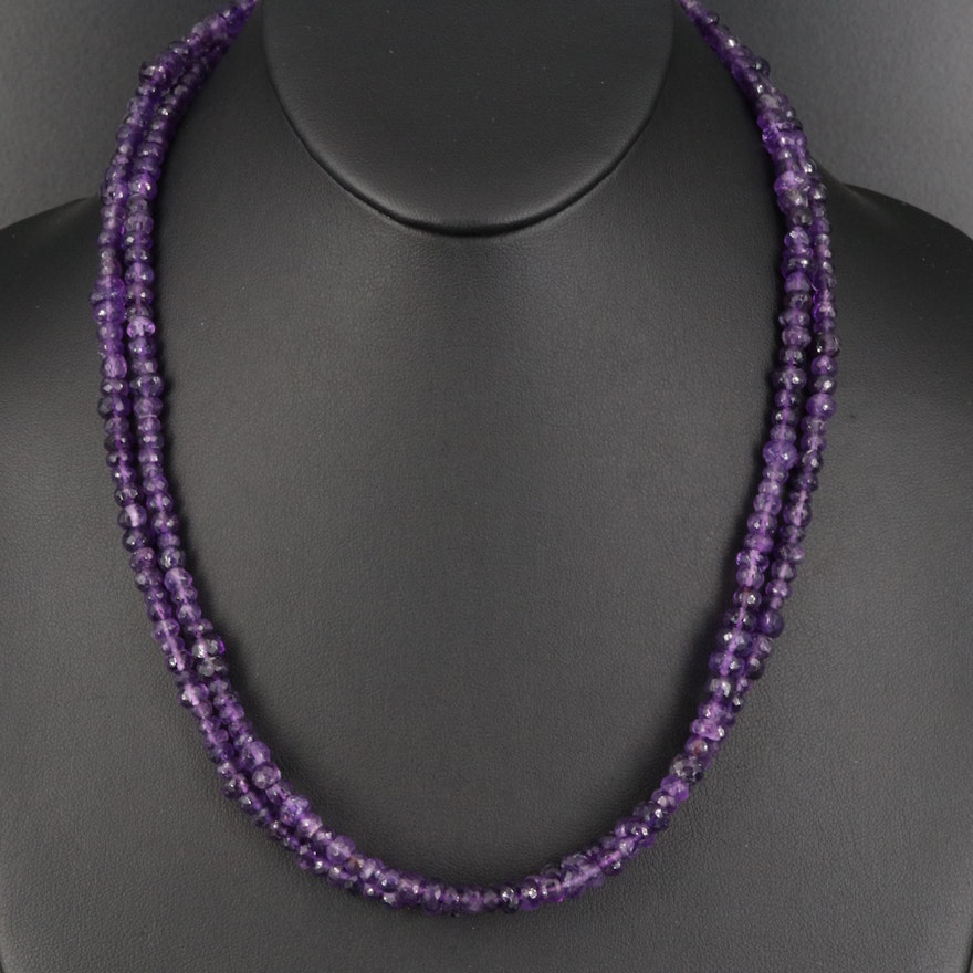 Amethyst Double Strand Necklace with Sterling Clasp