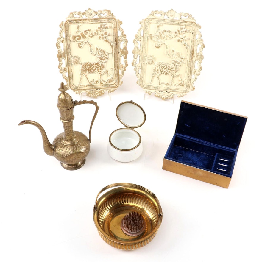 Brass Jewelry Box with Other Decorative Accessories, 20th Century