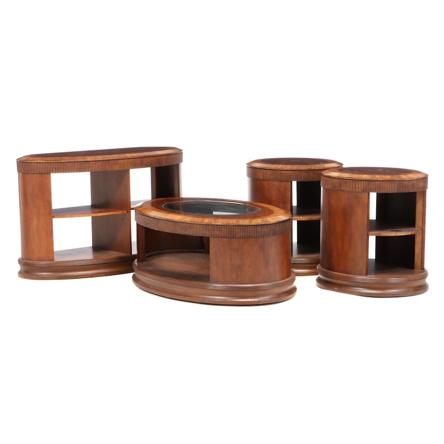 Contemporary Walnut Finish Console Cabinet, Coffee Table and Side Tables