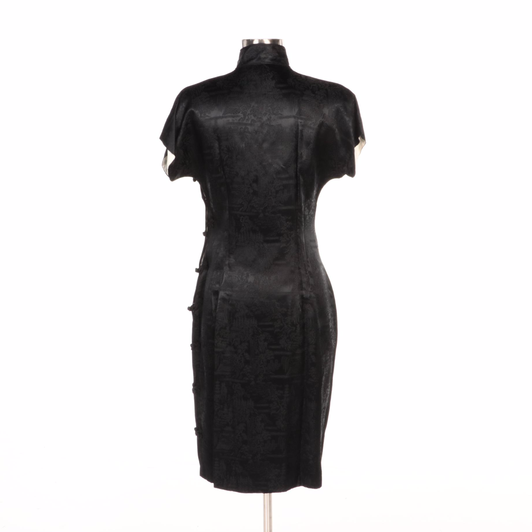 Japanese Fuku Black Pagoda Brocade Cheongsam Style Dress