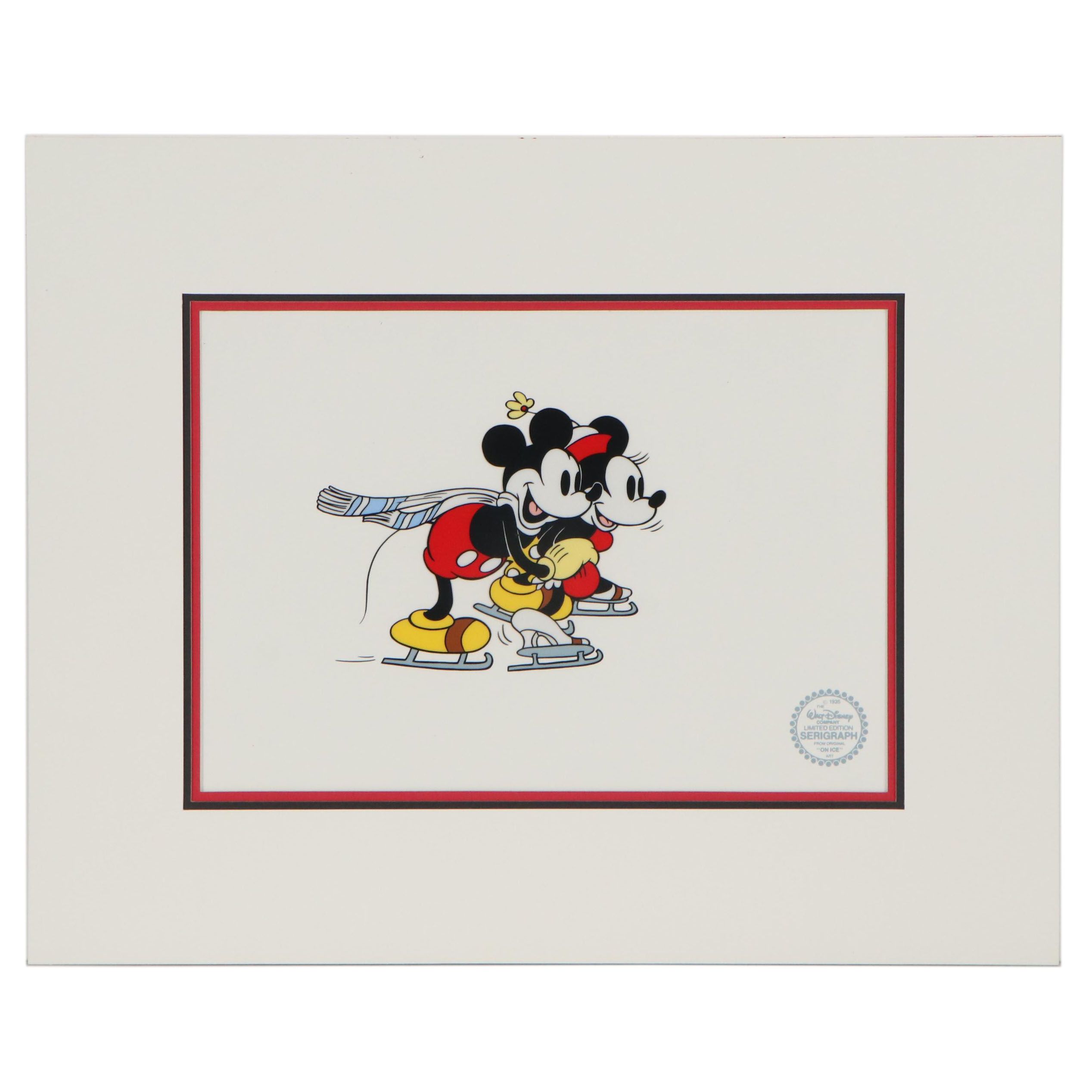 Disney Mickey and Minnie Mouse "On Ice" Sericel, Late 20th Century