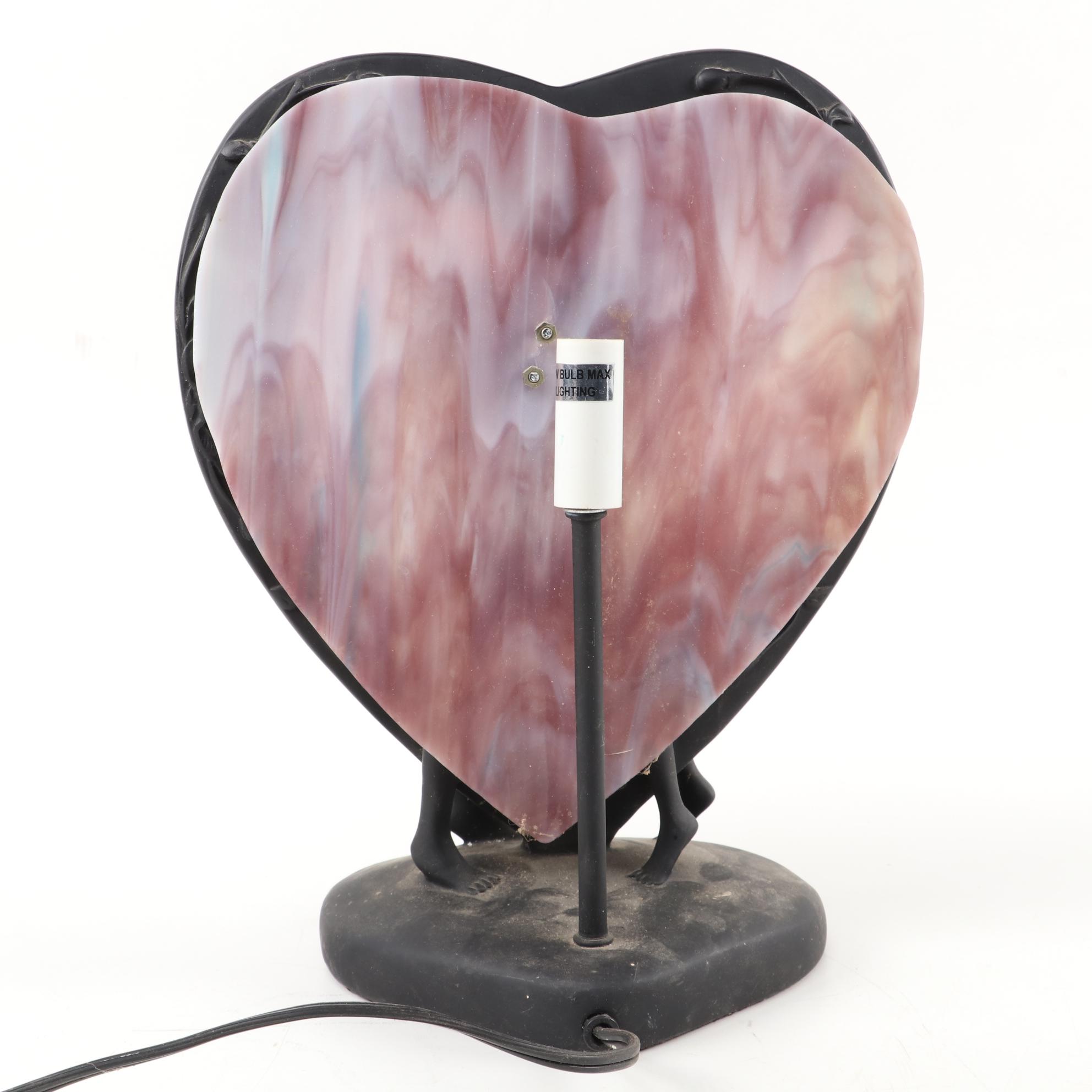 Ode Lighting "Embraced Lovers" Resin and Slag Glass Table Lamp