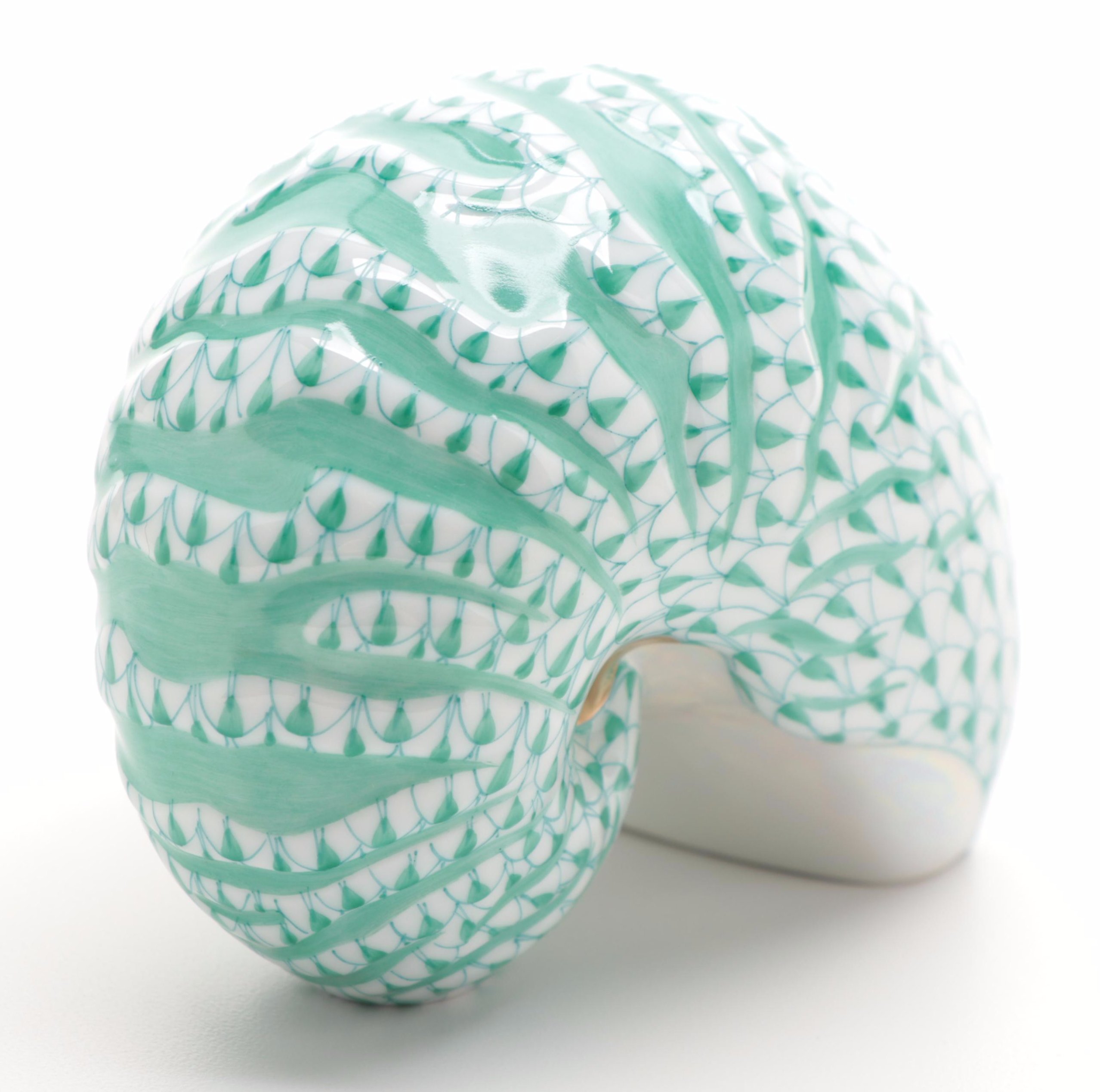 Herend Green Fishnet with Gold "Nautilus Shell" Porcelain Figurine