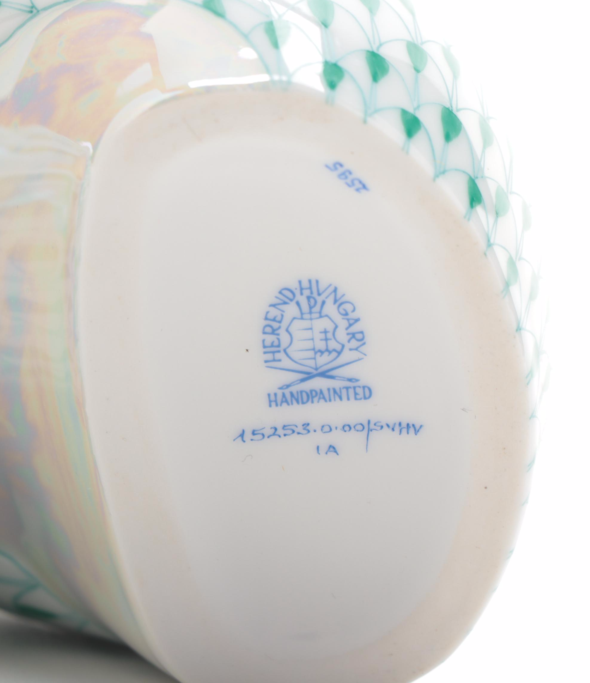 Herend Green Fishnet with Gold "Nautilus Shell" Porcelain Figurine