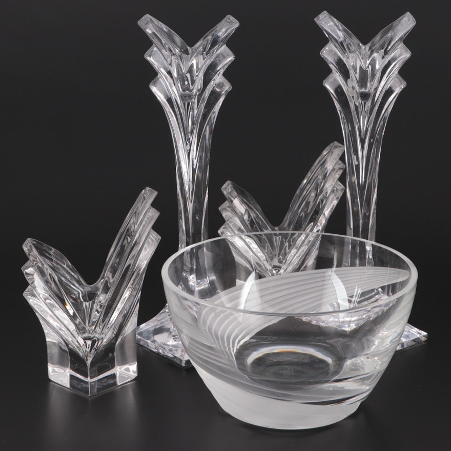 Lenox "Windswept" Crystal Bowl with Other Glass Candle Holders