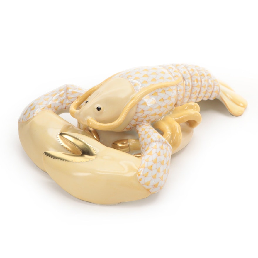 Herend Butterscotch Fishnet with Gold "Lobster" Porcelain Figurine