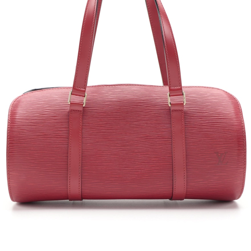 Louis Vuitton Soufflot Handbag in Castilian Red Epi and Smooth Leather