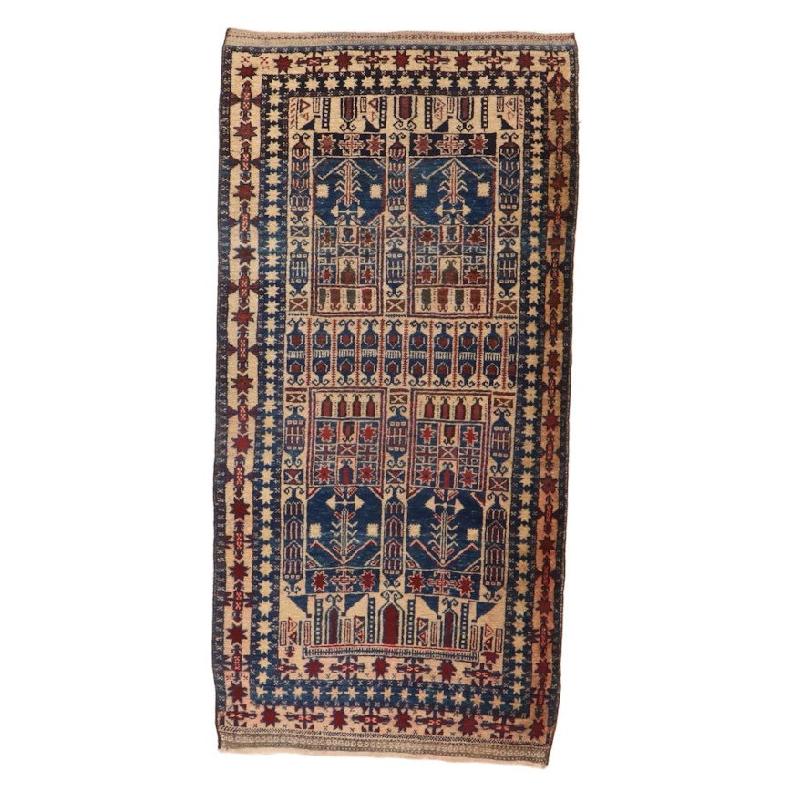 3'5 x 7' Hand-Knotted Persian Baluch Rug, 1920s