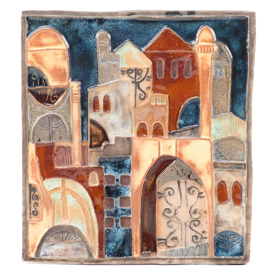 Ruth Faktor Hand-Painted Glazed Ceramic Wall Plaque