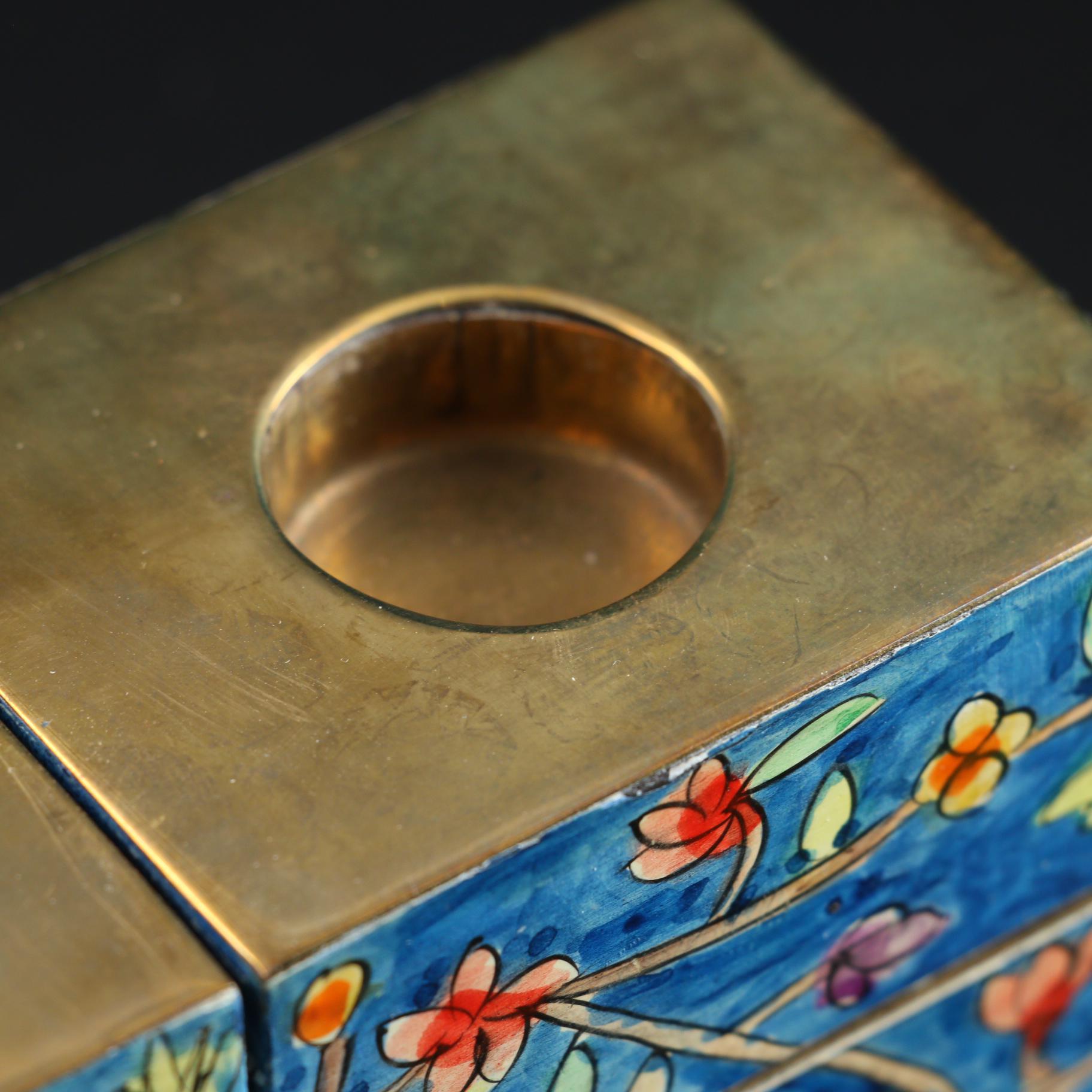 Yair Emanuel  Hand-Painted Lacquered Shabbat Candle Holders, Mid-20th C.