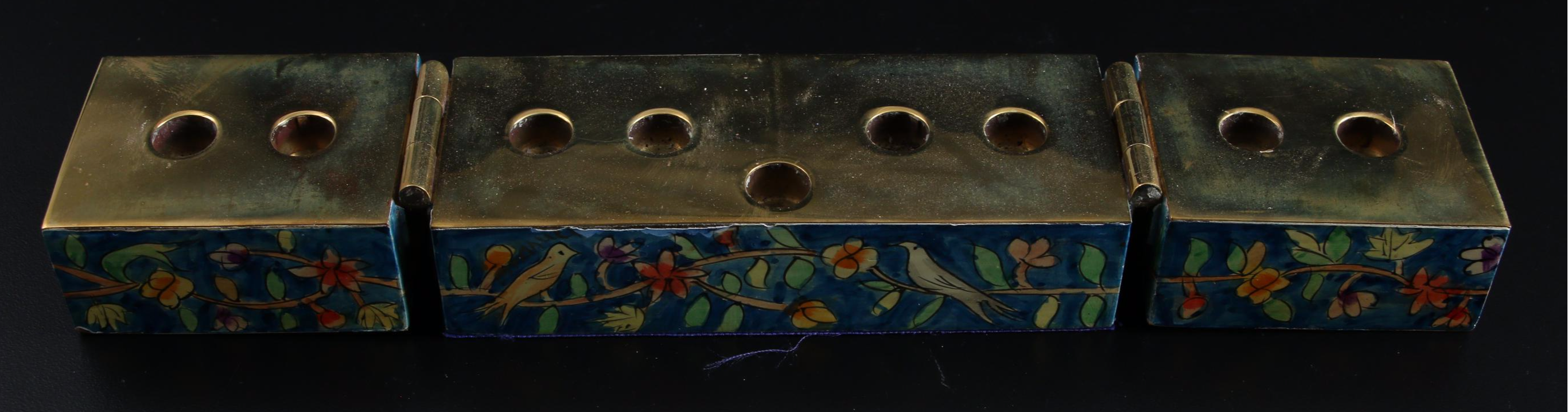 Yair Emanuel  Hand-Painted Lacquered Shabbat Candle Holders, Mid-20th C.