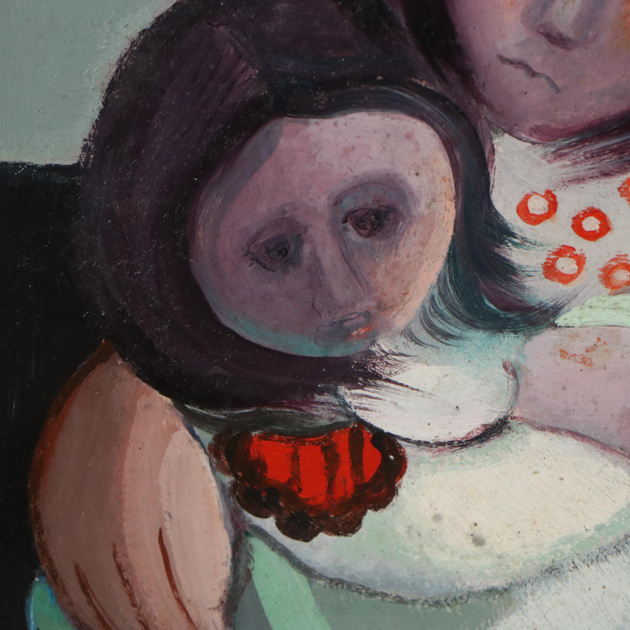 Alfredo Sinclair Oil Painting of Mother and Child, 1989