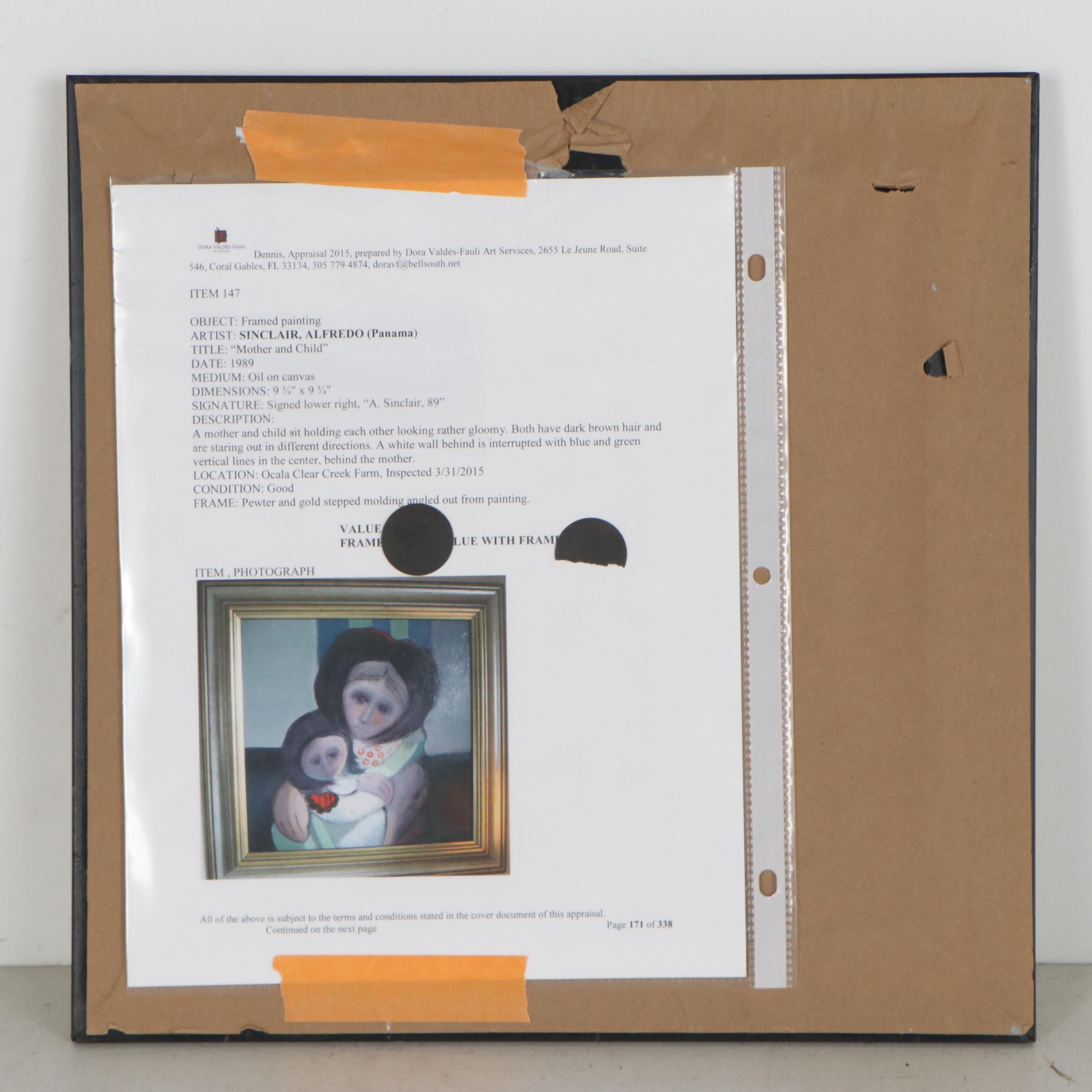 Alfredo Sinclair Oil Painting of Mother and Child, 1989