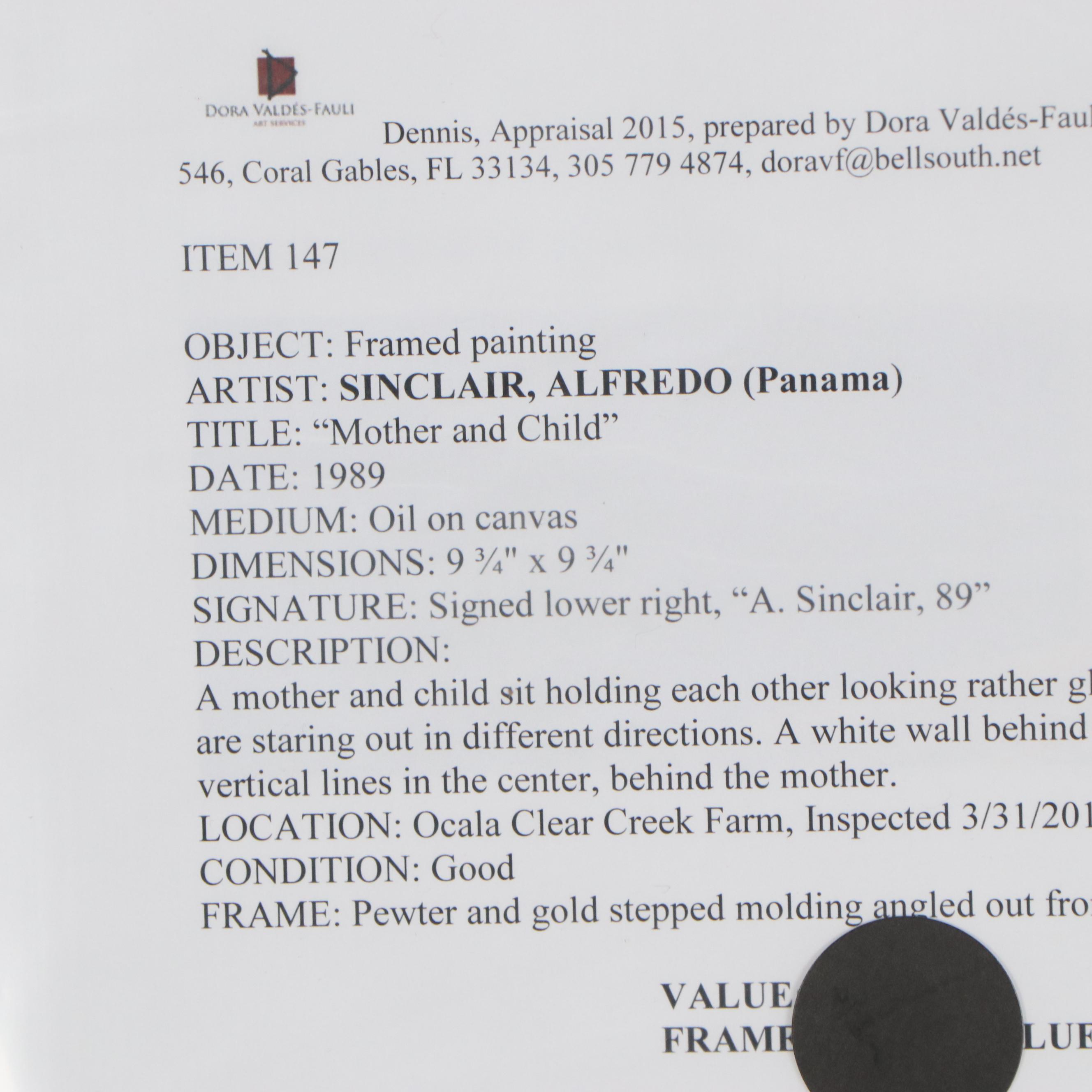 Alfredo Sinclair Oil Painting of Mother and Child, 1989