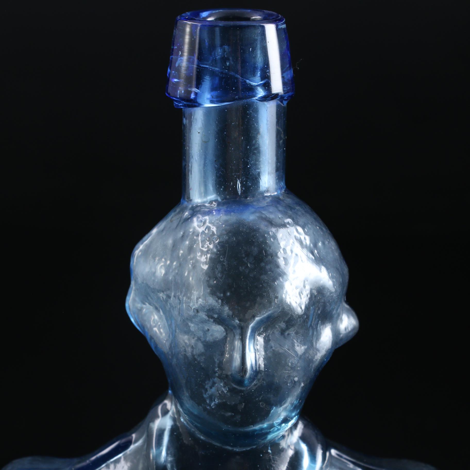 Simmons Centennial Bitters George Washington Blue Glass Liquor Bottle