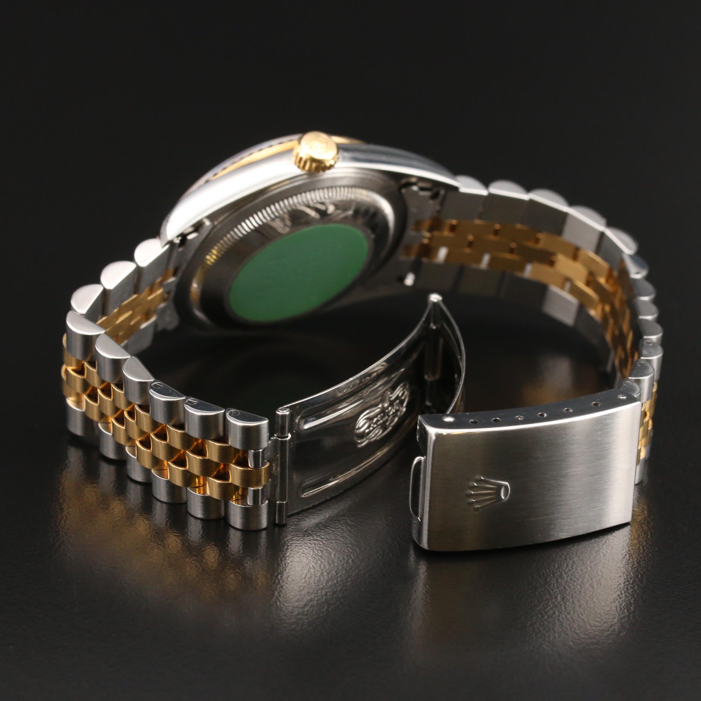 1997 Rolex Datejust Diamond Onyx Dial 18K Gold and Stainless Steel Watch